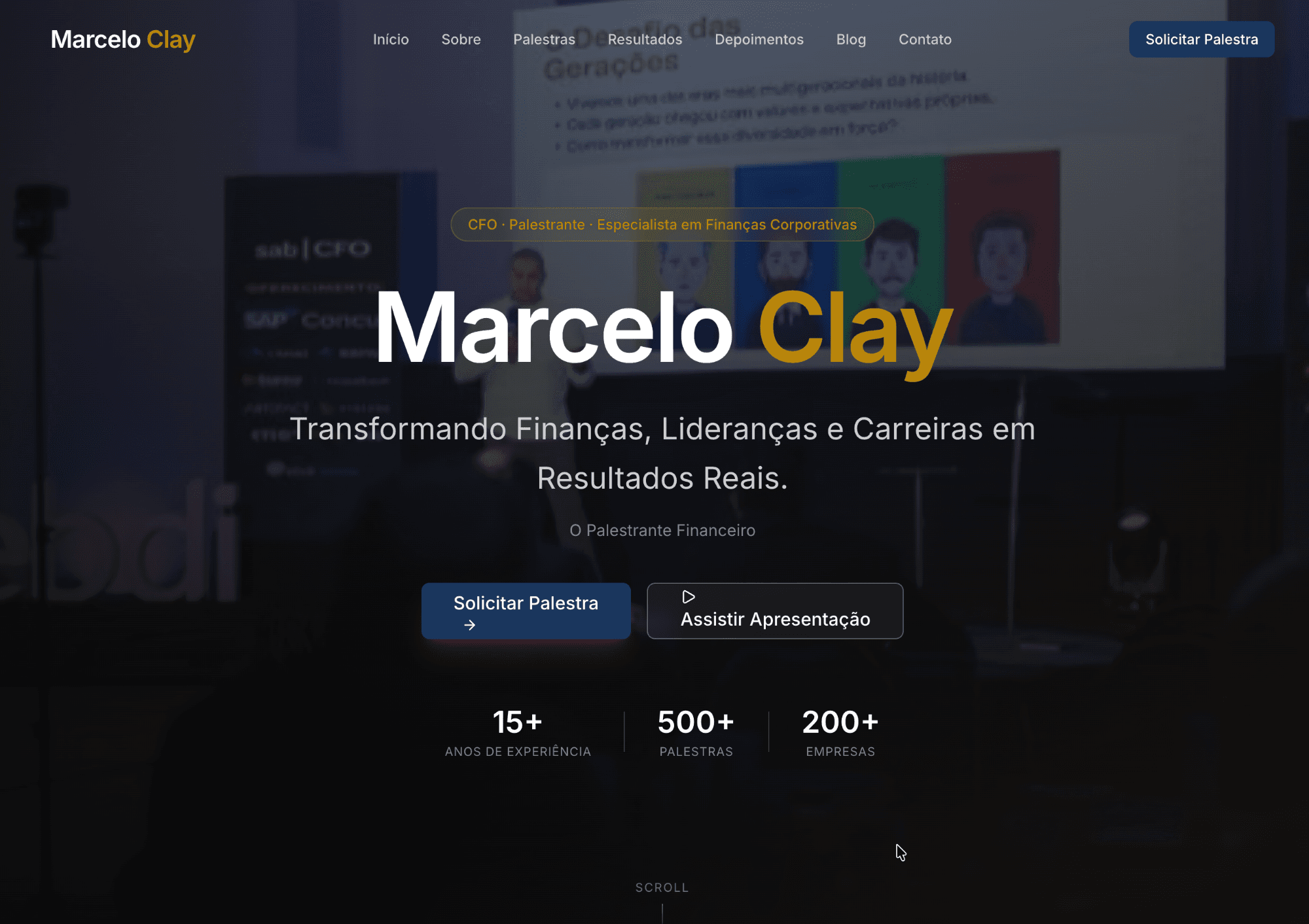 Screenshot do site Marcelo Clay | O Palestrante Financeiro