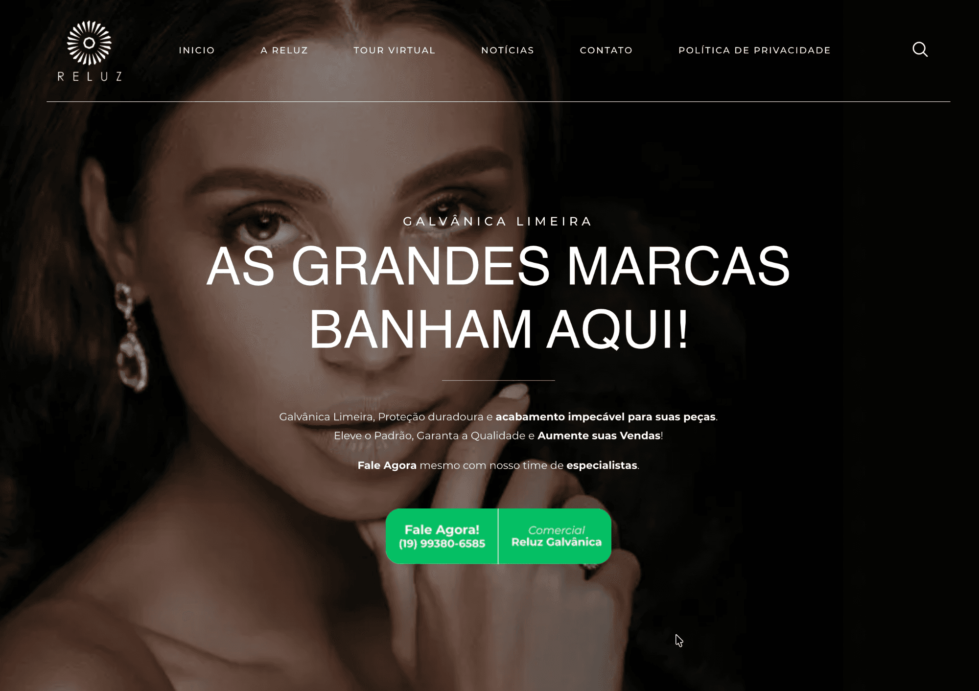 Screenshot do site Reluz Galvânica